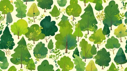 Wall Mural - 2d illustration of a repeat green tree pattern in a fun and cartoon like style