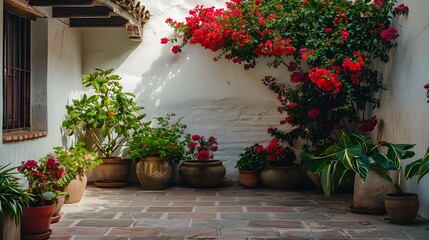 Flowers Decoration of Vintage Courtyard, typical house in Cordoba - Spain, European travel
