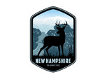 Fototapeta Do akwarium - New Hampshire vector label with White-tailed Deer near Mount Washington