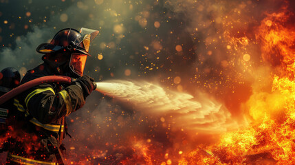 Wall Mural - Firefighters are on duty to extinguish water while spraying water