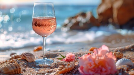 Wall Mural - Glass of Wine on Beach