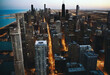 'Chicago panorama skyscrapers city downtown view skyline dusk aerial City Aerial Skyline Chicago Night States United Usa America Illuminated Building Rooftop Midwest Architecture Illinois Office'