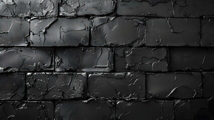 Wall Mural - Panoramic black brick wall texture for website or design backdrop. Concept Wallpaper Background, Brick Textures, Black Color Design, Website Backdrop