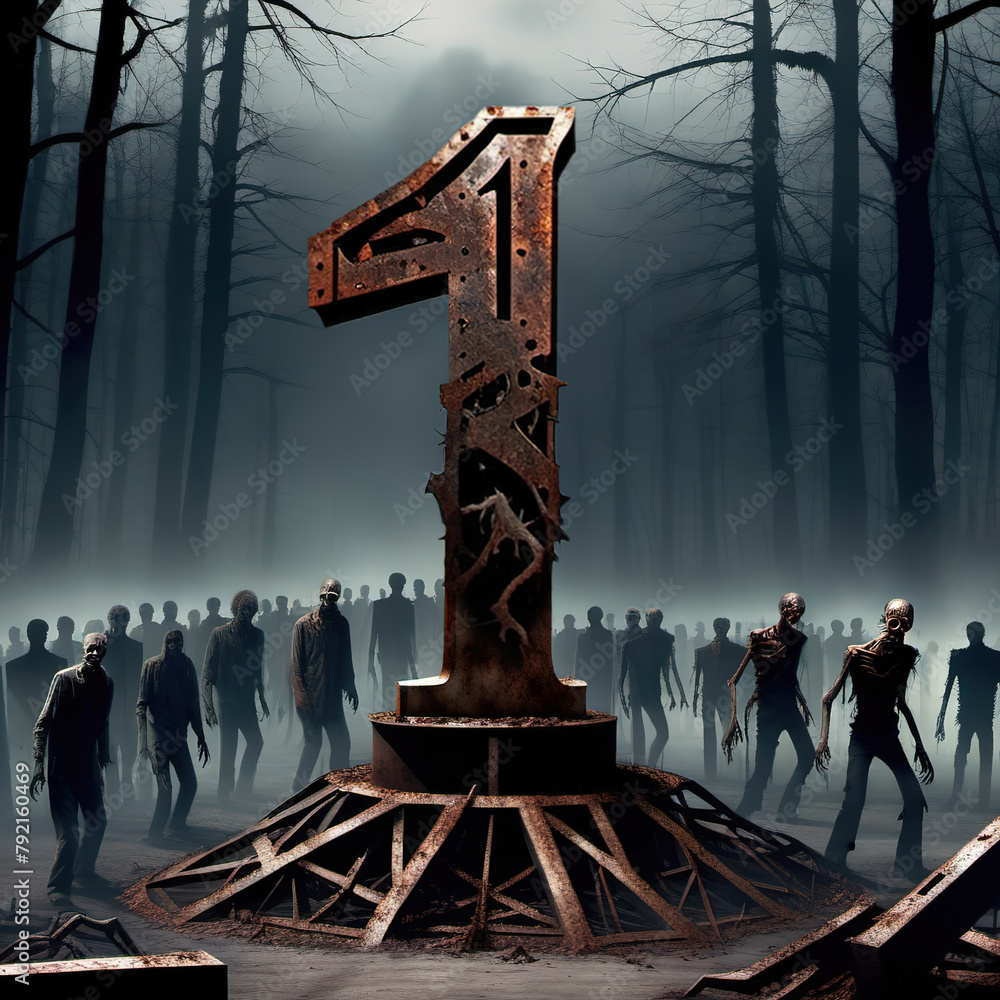 Zombie Number Ront Horror zombie numbers. Large iron, rusty number 1 Stock Illustration ...