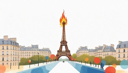 paris olympics games france 2024 eiffel tower summer artwork painting commencement torch contemporar