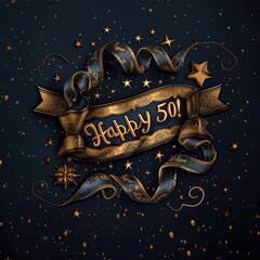 Celebrating 50, happy text in festive font, marking a joyful milestone, perfect for birthday invitations, anniversary announcements, or celebratory designs with a cheerful and vibrant theme