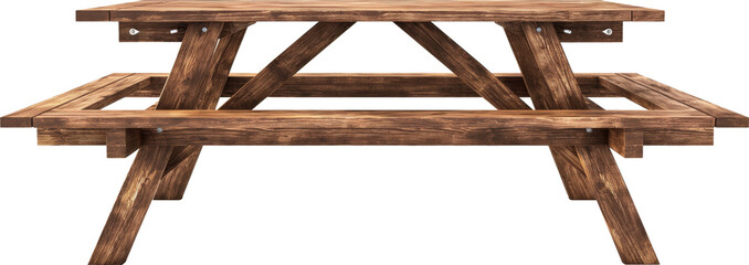 Wooden picnic table isolated.