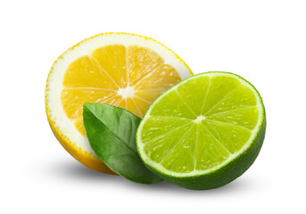Wall Mural - Fresh lime and lemon isolated on white