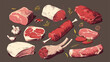 Retro meat chalk icons on chalkboard set. Steak por