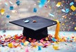 'Graduation Throwing background concept. day confetti hats concept congratulation graduate celebration achievement education learning cap hat celebrate university student study college'