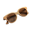 Stylish wooden frame sunglasses with brown tinted lenses, isolated