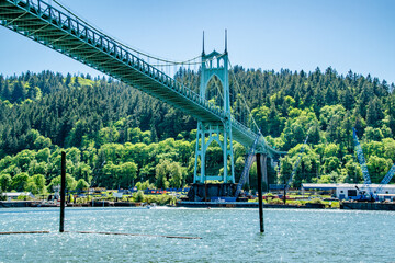 Wall Mural - St. Johns Bridge Spanning Over Columbia River to Forest Park in Portland, OR