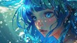 © LofiAnimations - a beautiful blue haired mermaid girl in anime manga style, generative ai technology. anime girl. Illustration
