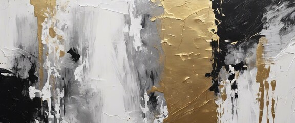 Wall Mural - 'background wallpaper acrylic black gold white canvas Abstract painting painted texture hand'