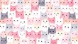 Cute cat seamless pattern in hand drawn style watercolor isolated on white background. Cat poster concept.