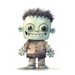 Watercolor illustration of a cute cartoon zombie isolated on white background.