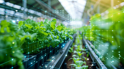 Agriculture futuristic organic farm. High technology smart Sustainable farming technology and food innovation.. AI Generated