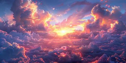 Poster - Sea of Cumolonimbus clouds in sunset sky