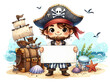 A cute pirate holding a white sign