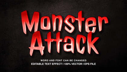 Wall Mural - Monster attack editable text effect template, 3d bold glossy halloween style typeface, premium vector