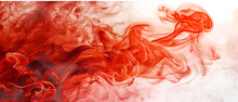 Abstract Background With Red Smoke Swirls ,Abstract Silky Ink Splash Cloud, White Frame For Copy Space, Pastel Red And White Tones