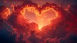 Romantic Scene: Heart-shaped clouds in a red sky. Concept Romantic Scene, Heart-shaped Clouds, Red Sky, Love, Dreamy Atmosphere