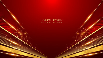 red and gold luxury background with diagonal line stripe, glitter light effect element, and bokeh