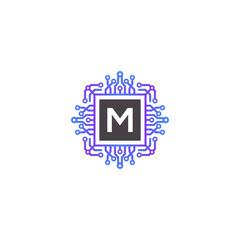 abstract micro chip symbol logo design for processor icon 2
