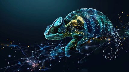 Wall Mural - digital chameleon in neon colors. big data visualization. information aesthetic design. animal learn