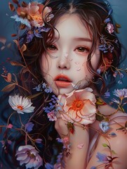 Wall Mural - Beautiful Woman Cover in Flowers