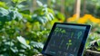 Closeup of a tablet displaying a userfriendly interface for farmers to monitor and adjust irrigation and fertilizer levels based on realtime data and AI predictions promoting sustainable .