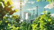 © Natawut - Modern power plant with tree, Green industry eco power for sustainable energy saving environmental plants