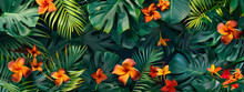 A Tropical And Botanical House Plant Leaf, A Splash Of Bright Orange And Yellow To The Natural Scene