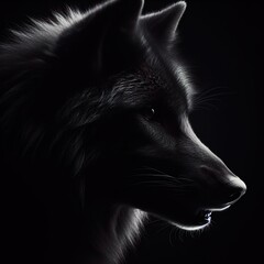 Wall Mural - A wolf in dark portrait, with the rim light. black and white