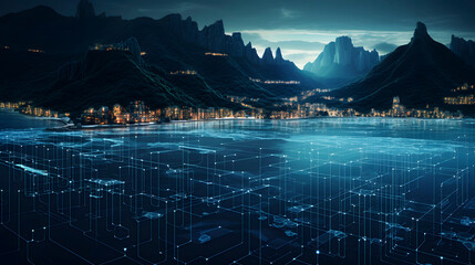 Wall Mural - Digital technology navigating future trajectories in the AI-landscape PPT background