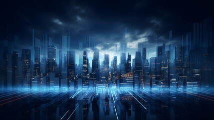 Digital technology dark blue modern city theme poster web page PPT background