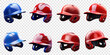 A collection of 3D renderings of baseball player helmets