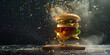 Flying hamburger concept of fast food