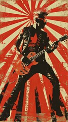 Canvas Print - Guitarist Punk Rock Poster, Red and Black Style