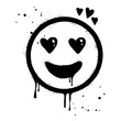 smiling face emoji character. Spray painted graffiti smile face with love in black over white. isolated on white background. vector illustration