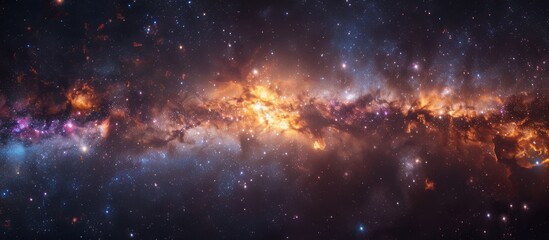 Wall Mural - A distant galaxy filled with twinkling stars and a vibrant center glowing in bright orange hues