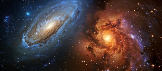 Wall Mural - Vibrant blue and orange swirls dominate this close-up view of a spiral galaxy in the vast cosmos, showcasing its mesmerizing beauty and intricate patterns