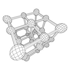 Crystal lattice molecule grid. Sodium chloride rock salt. Wireframe low poly mesh vector illustration.