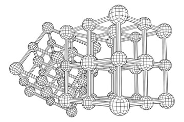 Crystal lattice molecule grid. Sodium chloride rock salt. Wireframe low poly mesh vector illustration.