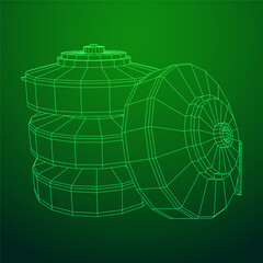 Wall Mural - Anti-tank land mine. Army explosive weapon. Military object. Vector illustration. Wireframe low poly mesh vector illustration
