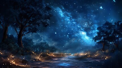 Wall Mural - Forest Night Sky Full Of Stars