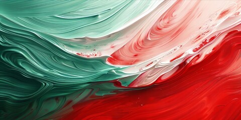 Poster - Red Green Wave Paints Abstract