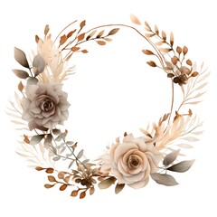 Wall Mural - Watercolor floral wreath isolated on white background. Hand drawn illustration.