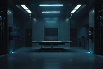 Wall Mural - Black edition sci-fi lab, empty, dark with wall lights, futuristic shadow