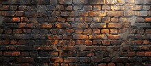 An Old And Worn Brick Wall Is Illuminated By A Beam Of Light Shining Directly On Its Surface, Showcasing Rust And Texture